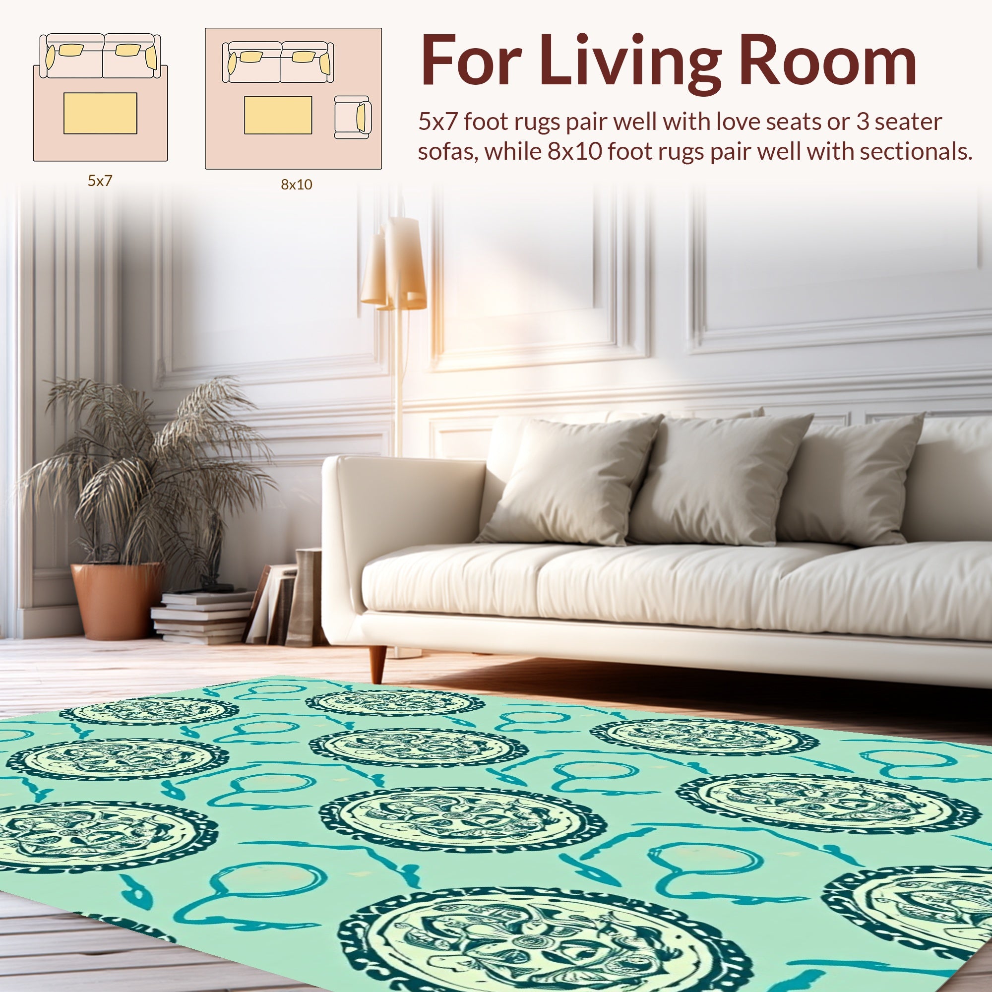 Intricate Teal Medallion Floral Pattern Rug