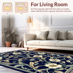 Floral Vine Detailed Navy Rug
