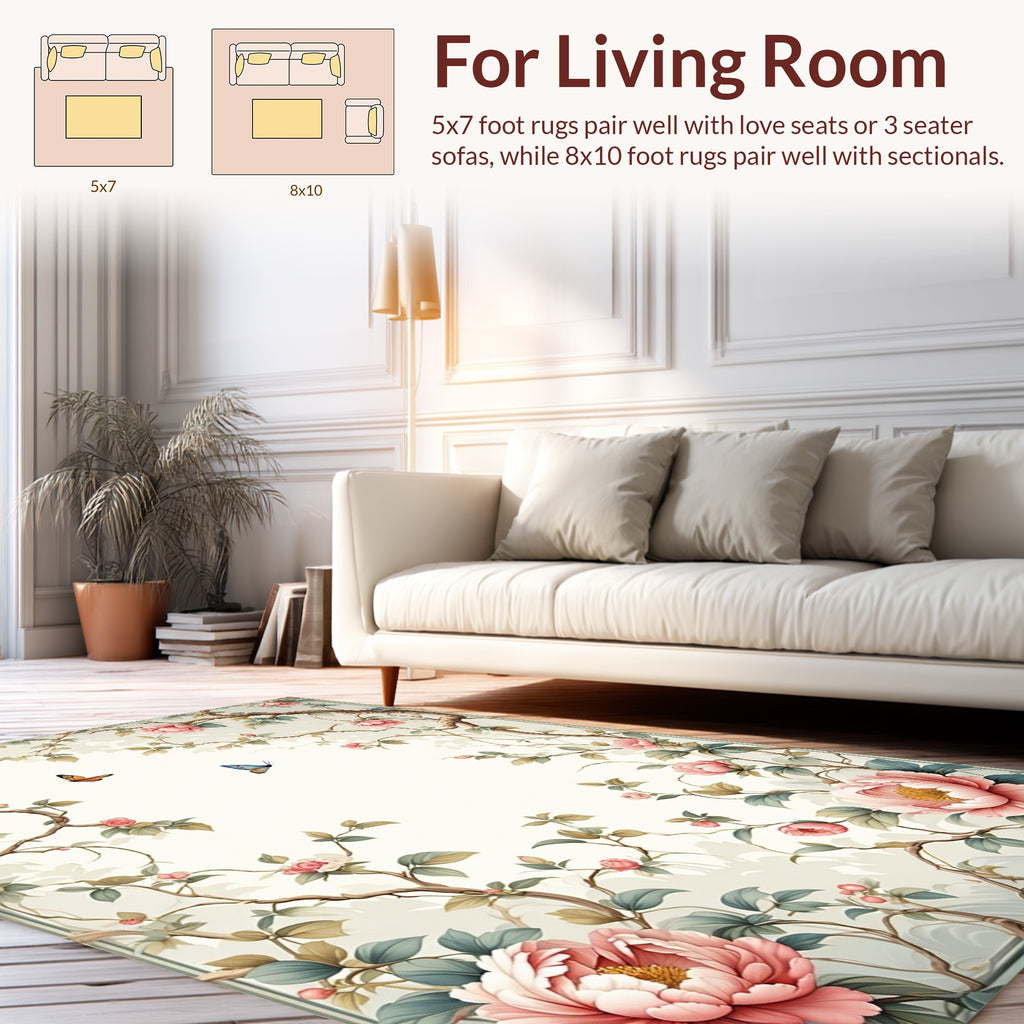 Floral Branches Butterflies Garden Design Rug