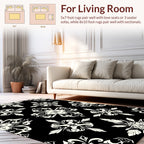 Black White Symmetric Floral Pattern Rug
