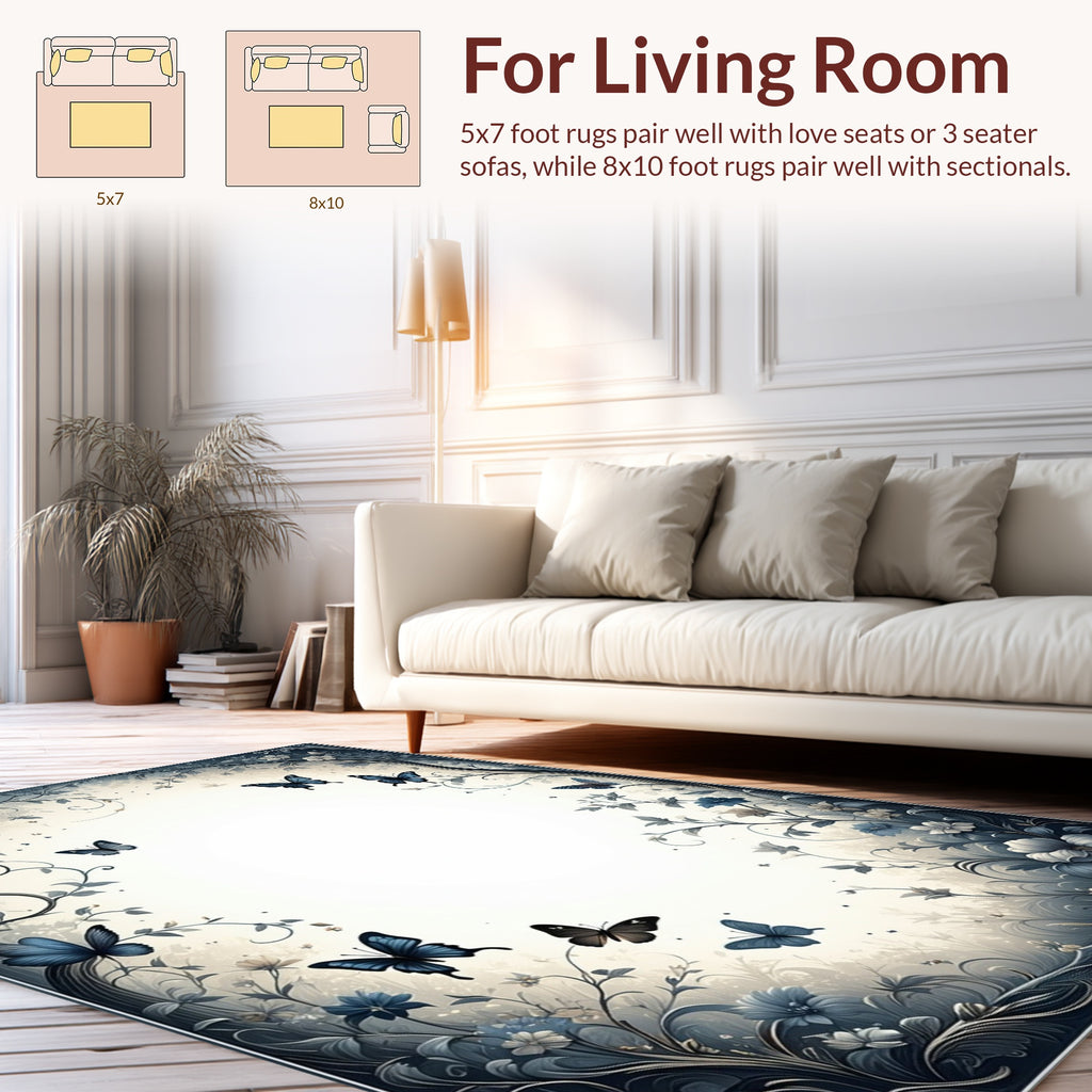 Enchanted Garden Butterfly Floral Design Rug