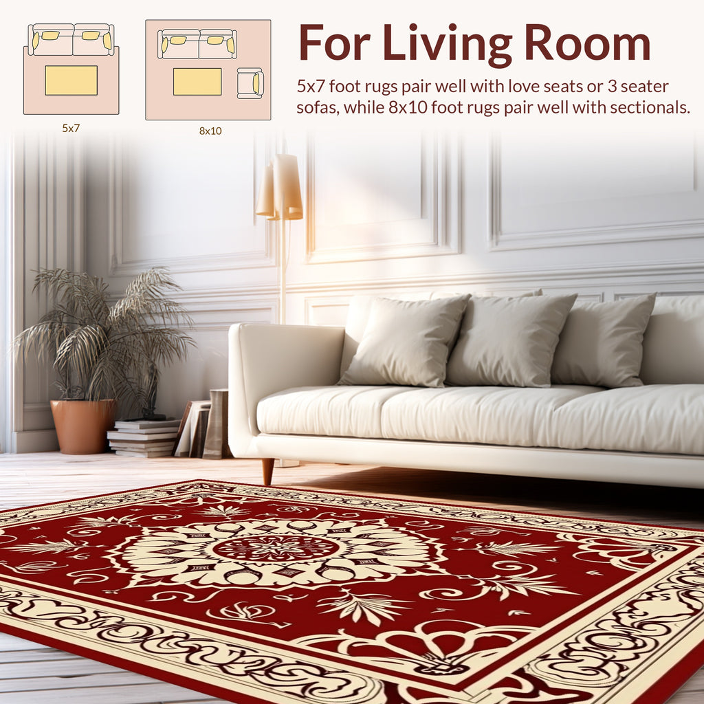 Ornate Floral Medallion Red Rug