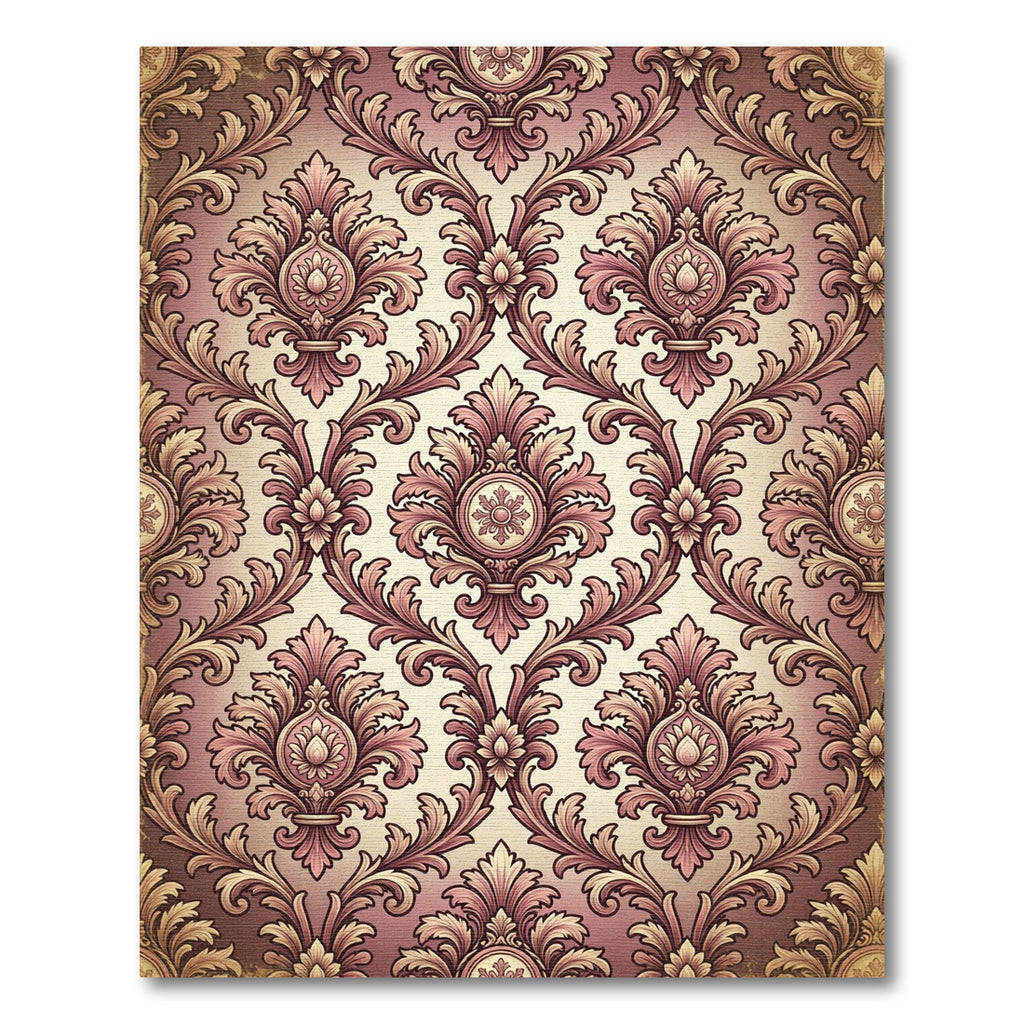 Ornate Mauve Damask Floral Scroll Rug