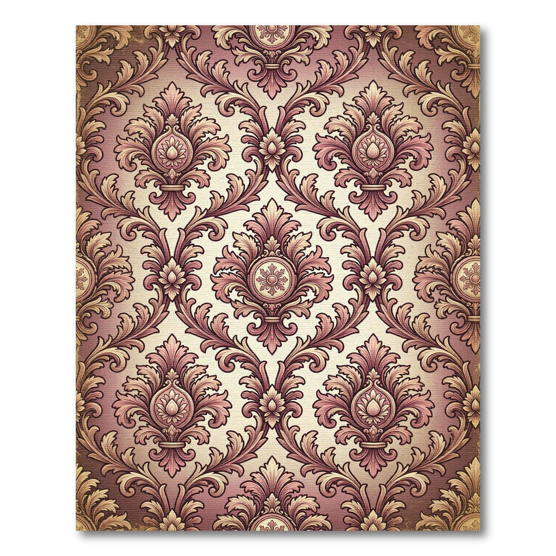 Ornate Mauve Damask Floral Scroll Rug