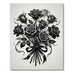 Monochromatic Black Rose Bouquet Ribbon Rug