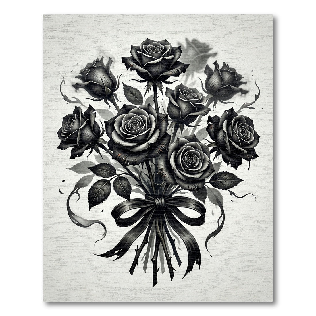 Monochromatic Black Rose Bouquet Ribbon Rug
