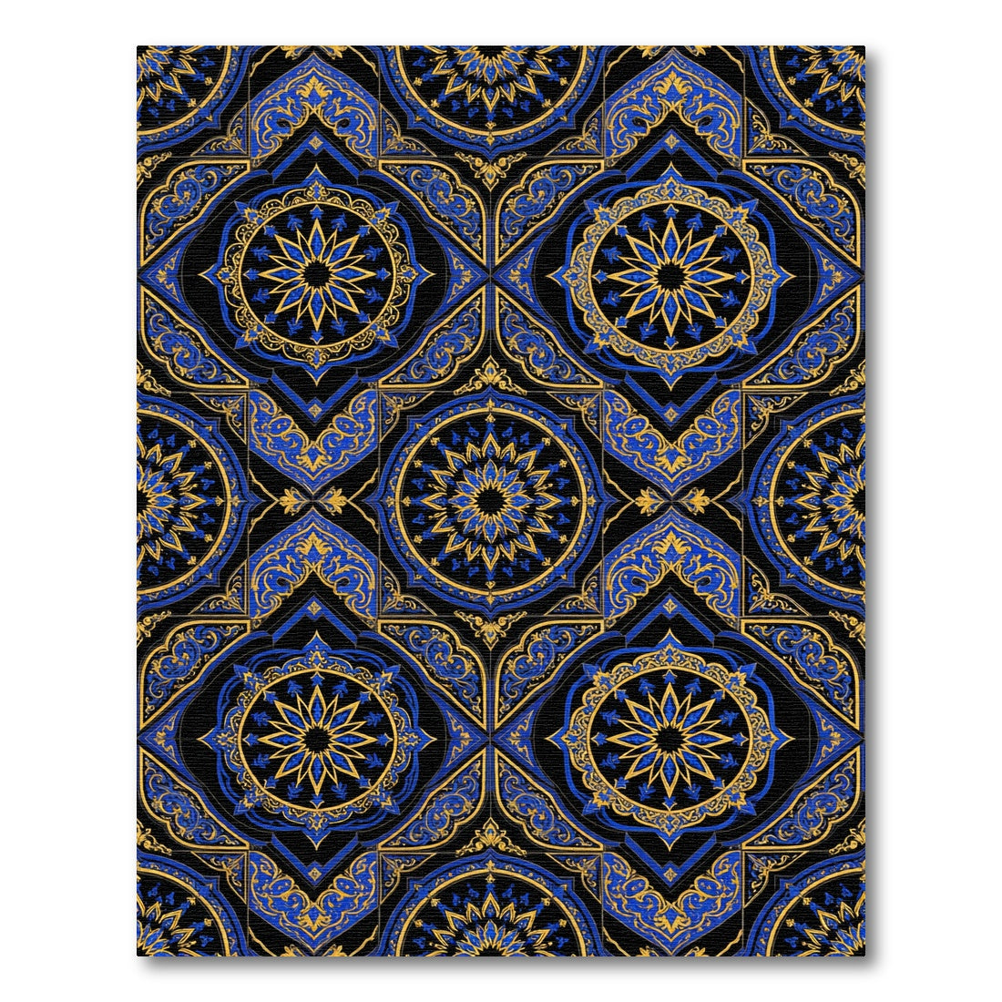 Royal Blue Golden Star Medallion Tile Rug