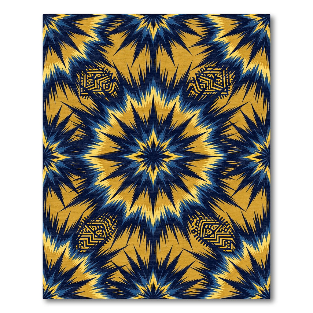 Blue Gold Geometric Starburst Rug