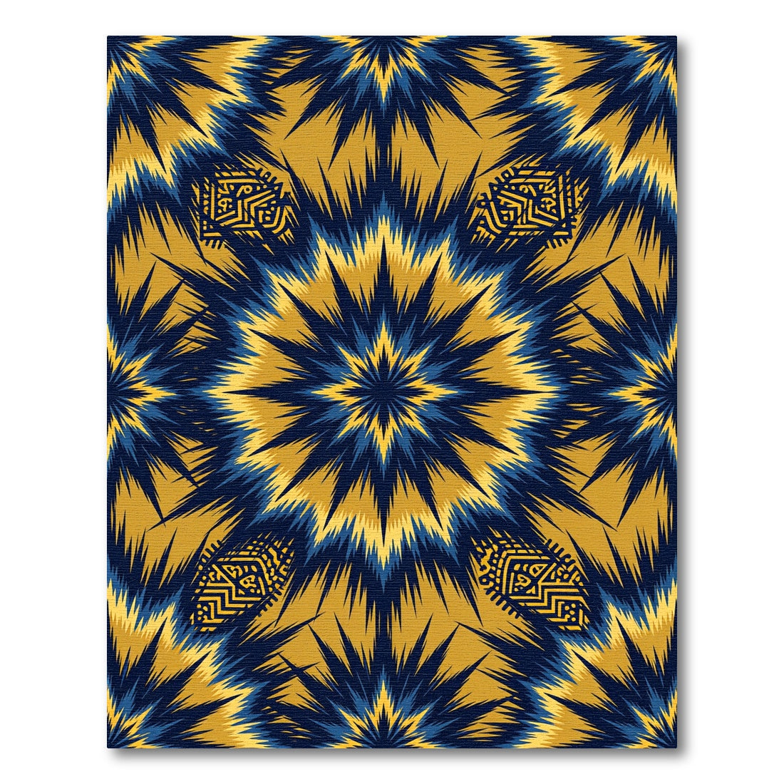 Blue Gold Geometric Starburst Rug