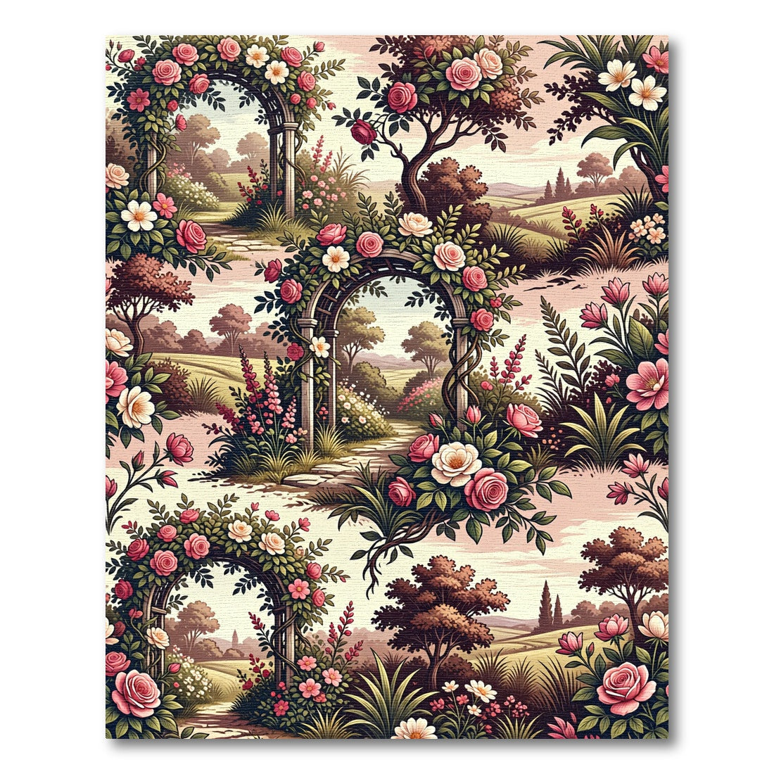 Enchanted Rose Garden Archway Floral Rug