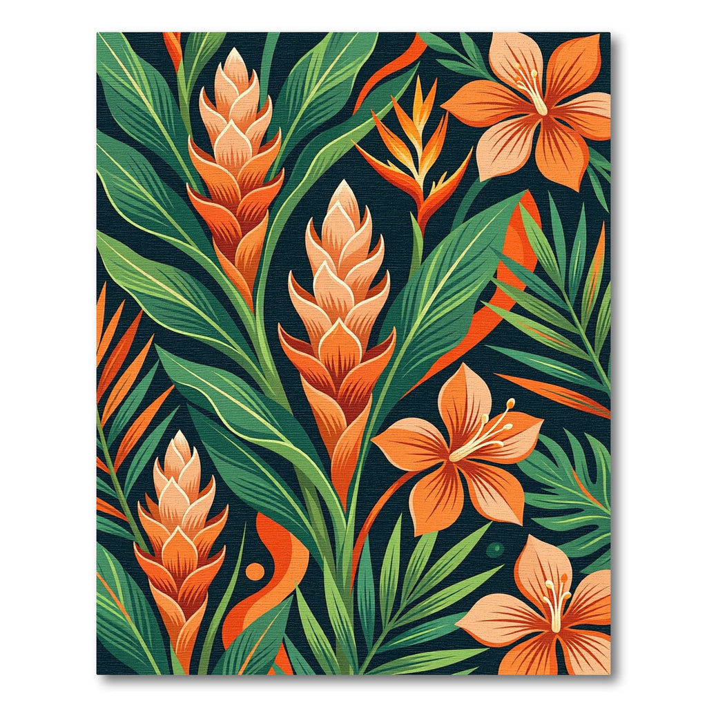 Vibrant Orange Ginger Blossom Tropical Foliage Rug