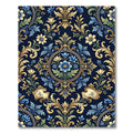 Ornate Blue and Gold Floral Damask Rug