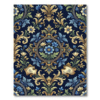 Ornate Blue and Gold Floral Damask Rug
