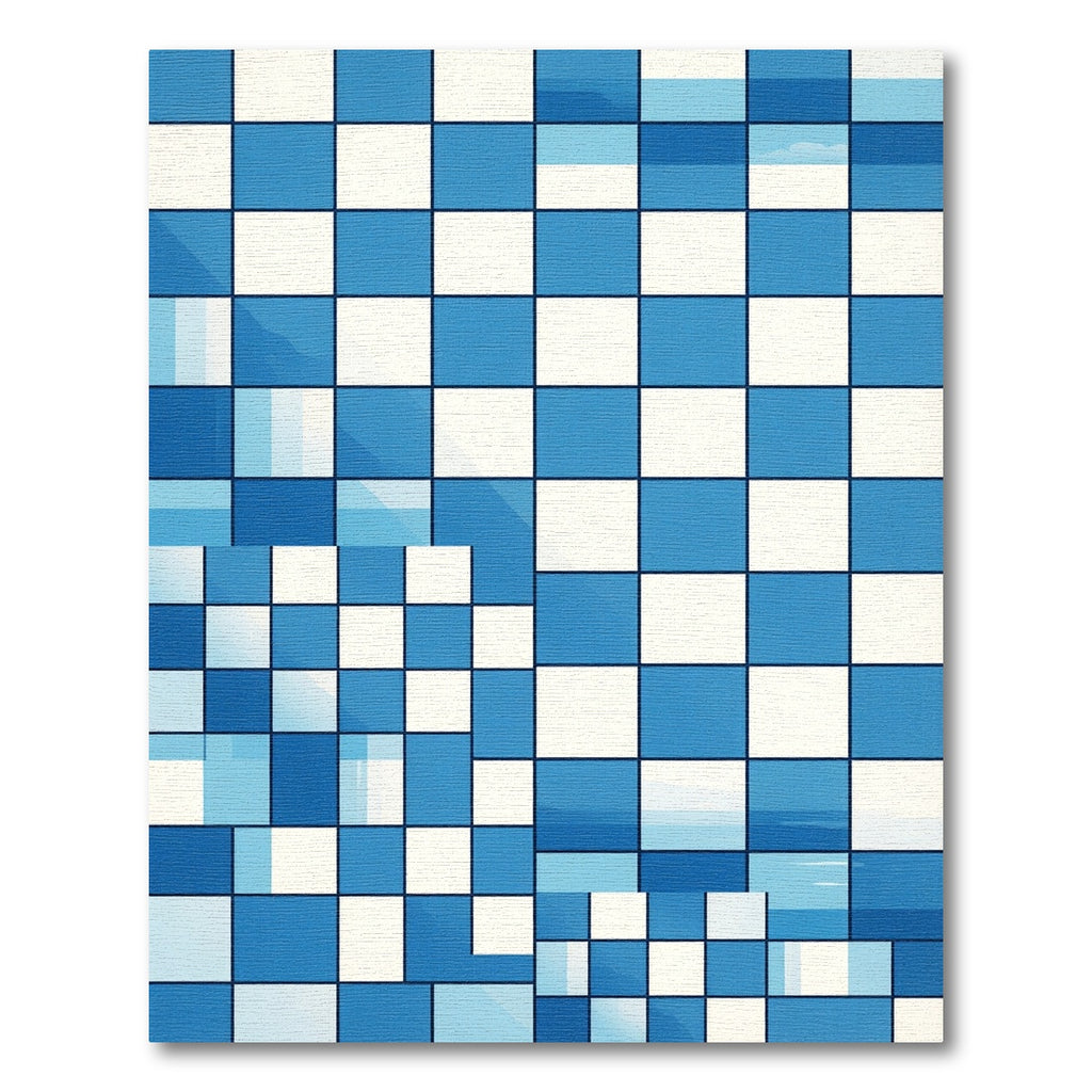 Abstract Blue White Geometric Grid Rug