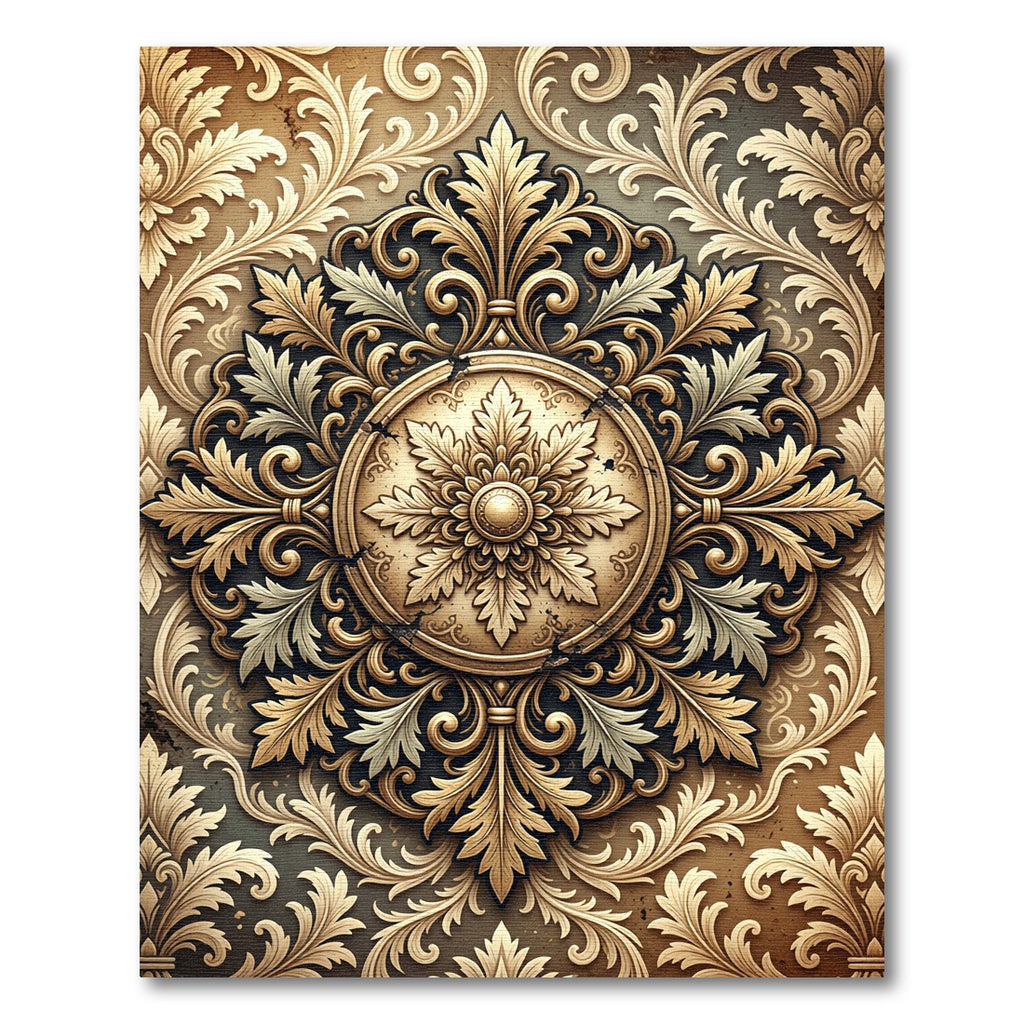 Elegant Golden Ornate Baroque Medallion Rug