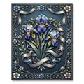 Vintage Blue Iris Ribbon Floral Illustration Rug