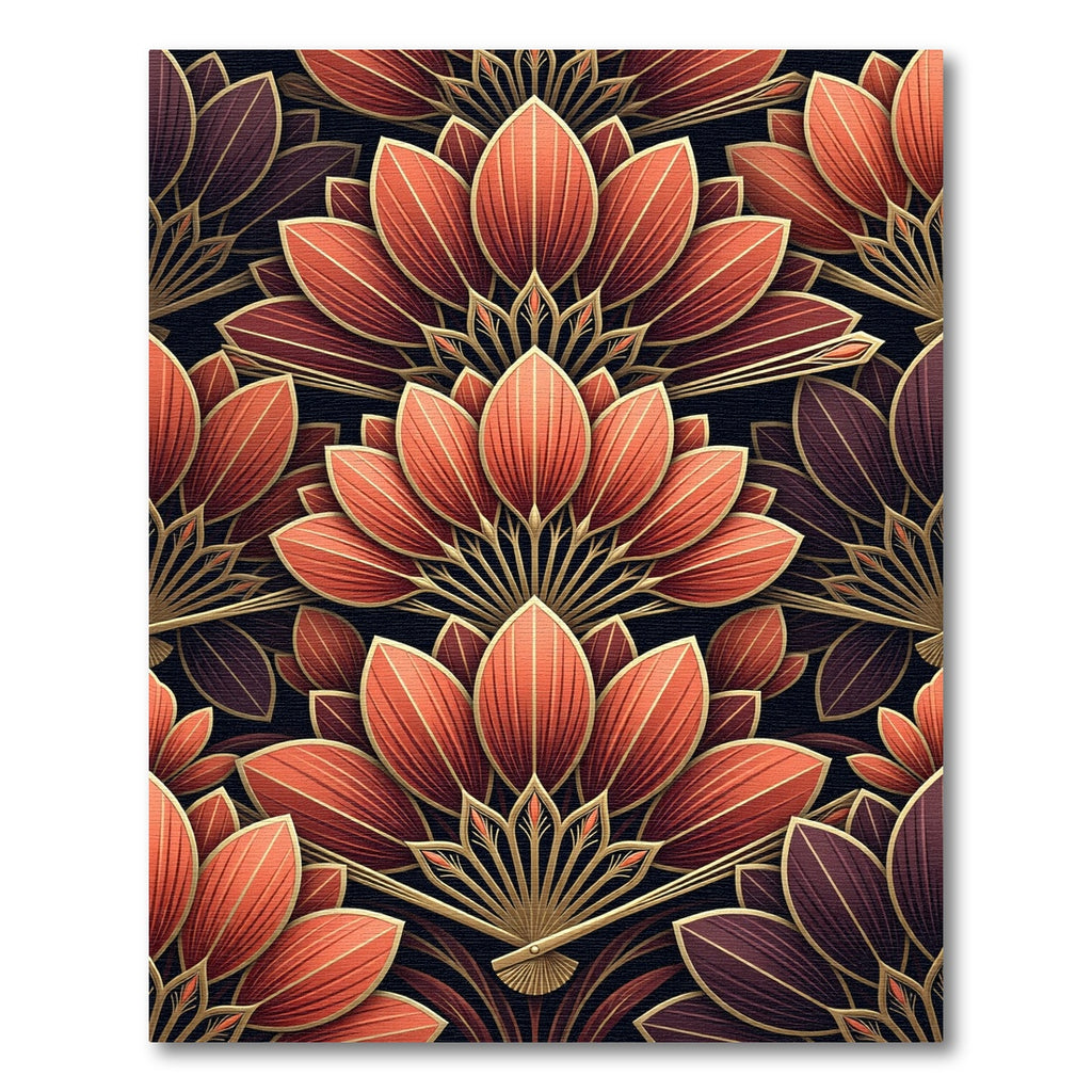 Terracotta Gold Art Deco Floral Rug