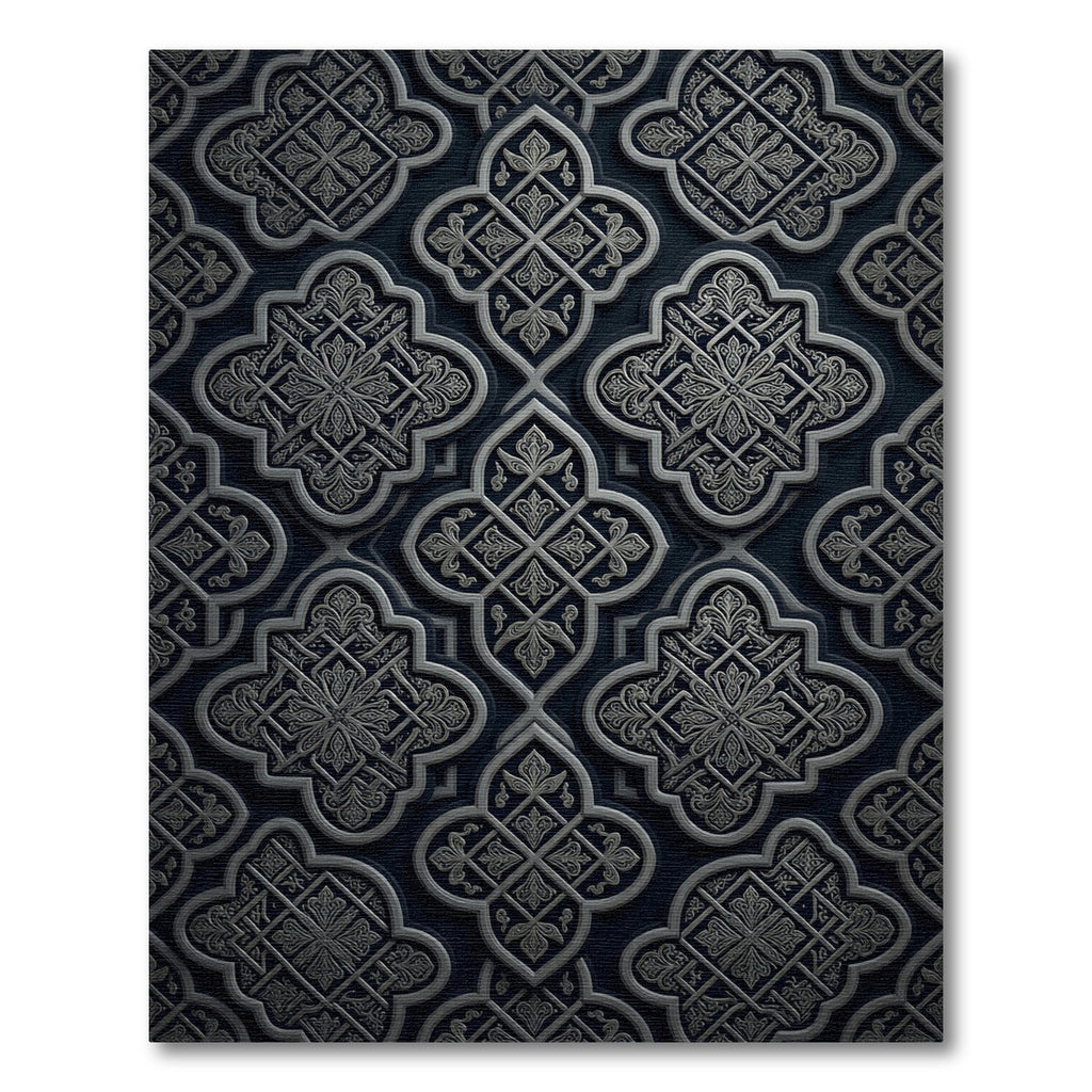 Ornate Quatrefoil Dark Blue Rug