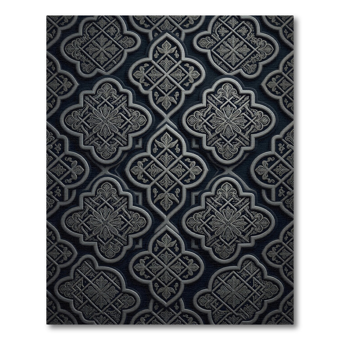 Ornate Quatrefoil Dark Blue Rug