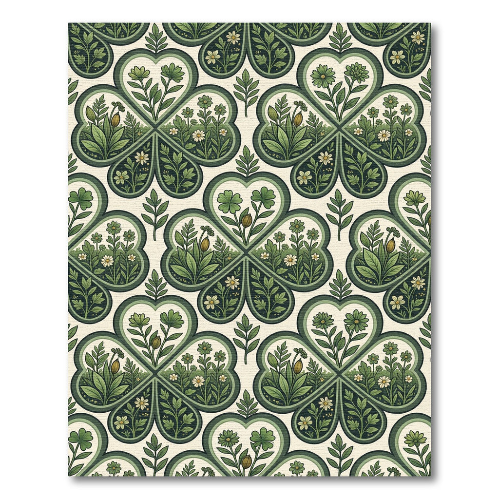 Sage Green Clover Floral Folk Art Rug