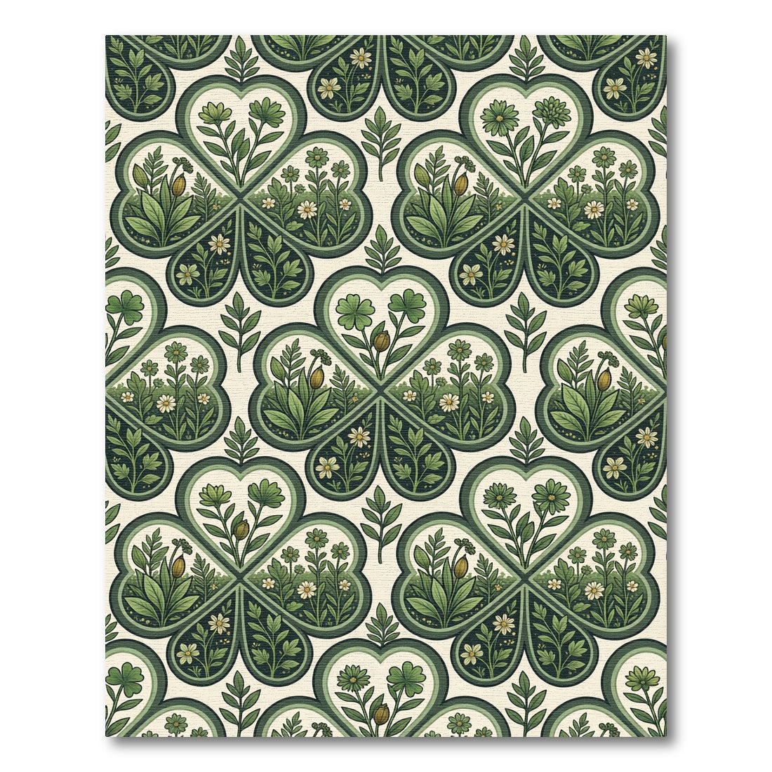 Sage Green Clover Floral Folk Art Rug