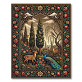 Enchanted Forest Deer and Peacock Tapestry Rug