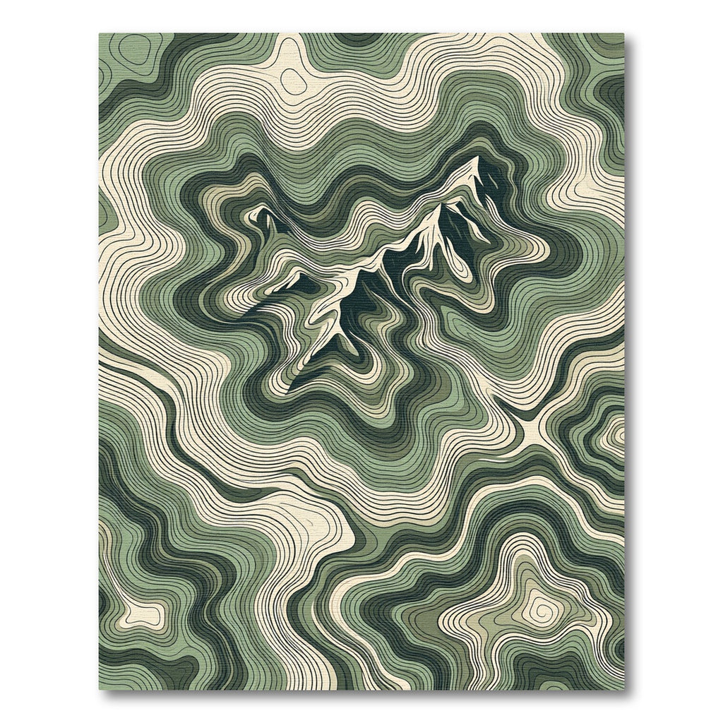 Sage Green Topographic Mountain Landscape Rug