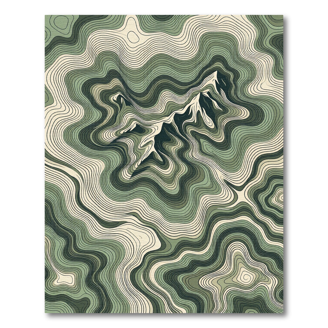 Sage Green Topographic Mountain Landscape Rug