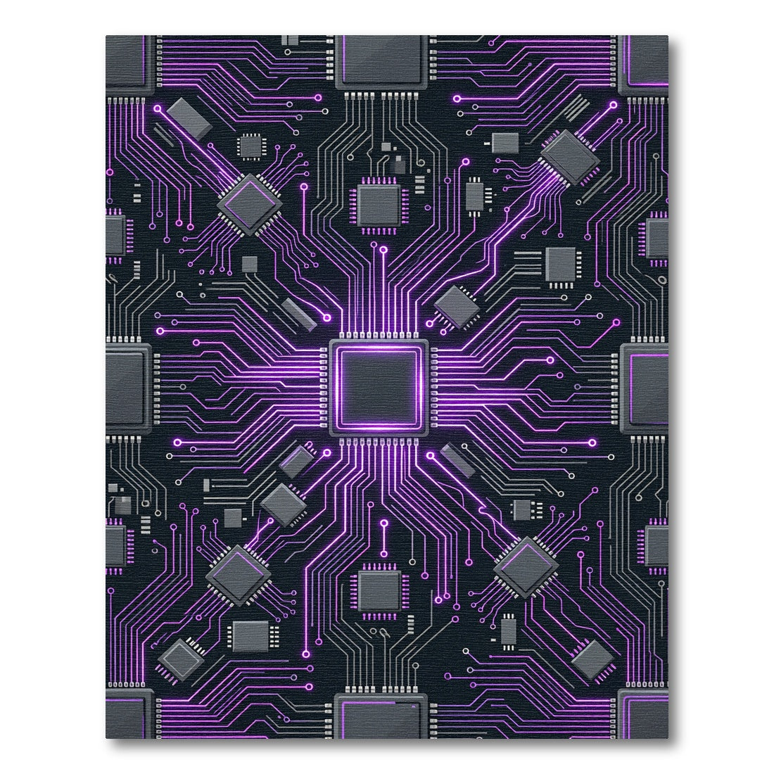 Cyber Circuit Neon Violet Tech Grid Rug