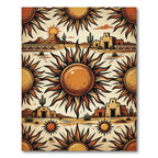 Golden Sun Desert Landscape Pueblo Illustration Rug