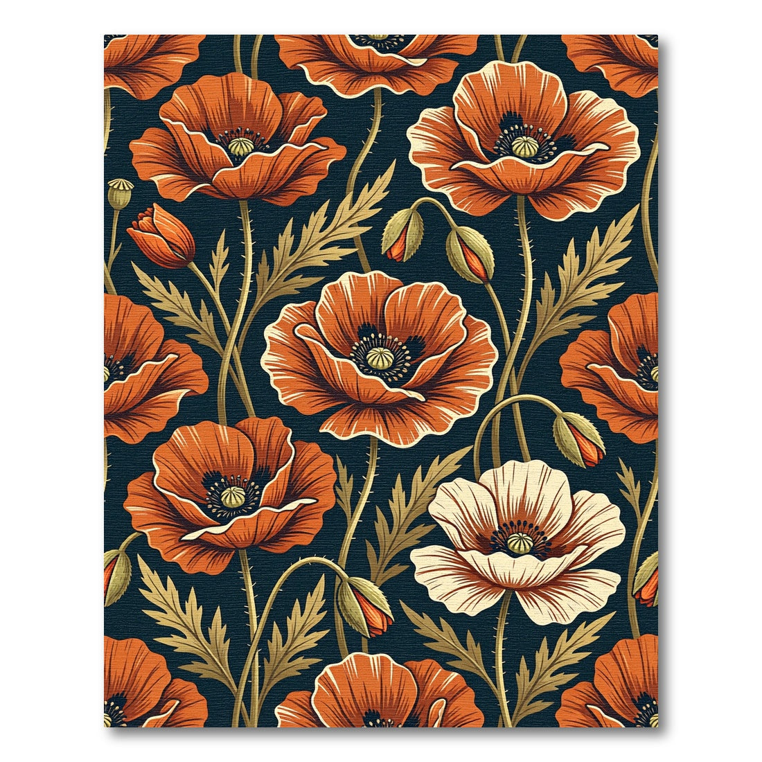 Botanical Poppy Bloom Deep Navy Rug