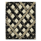 Distressed Beige and Black Grid Rug