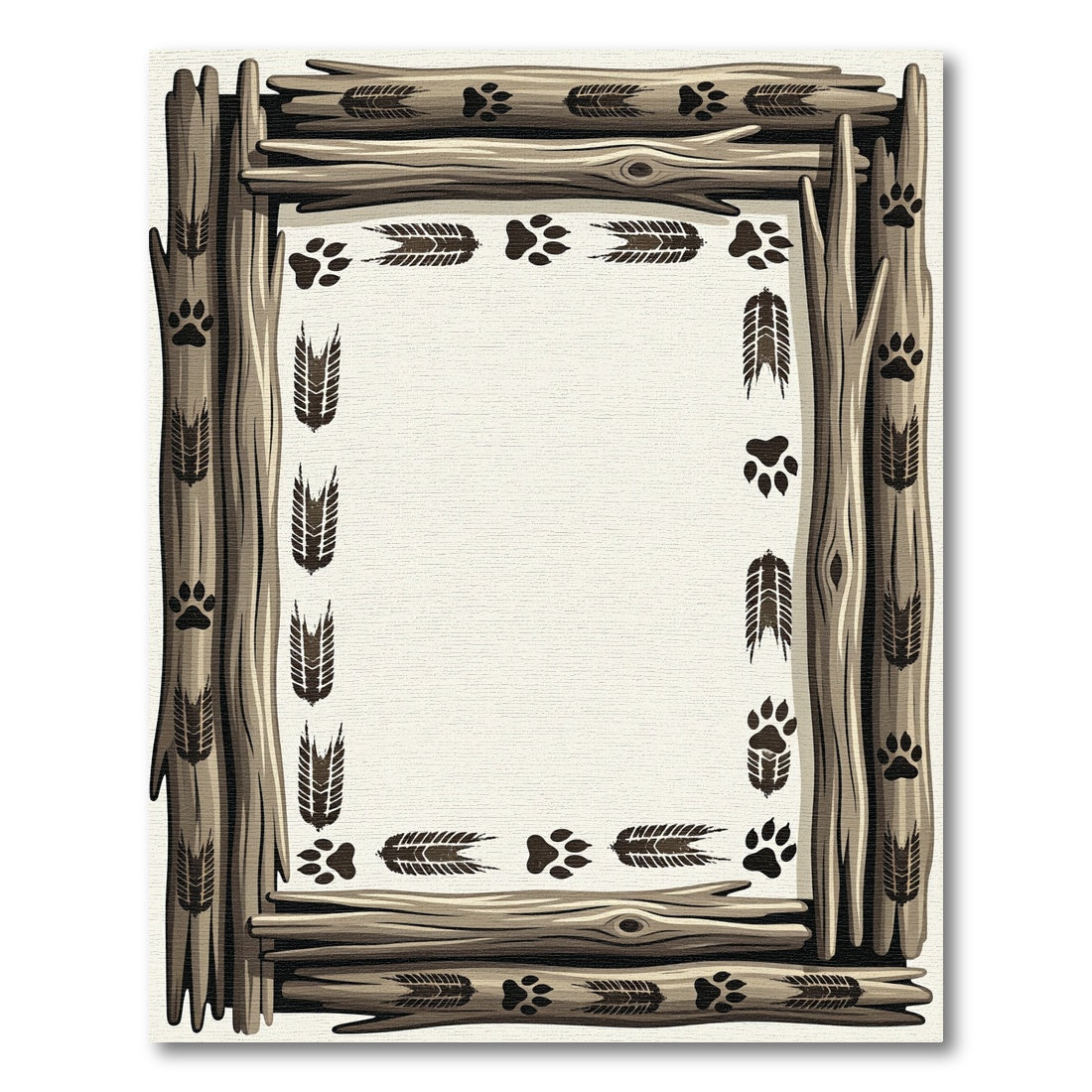 Rustic Timber Branch Paw Track Border Rug