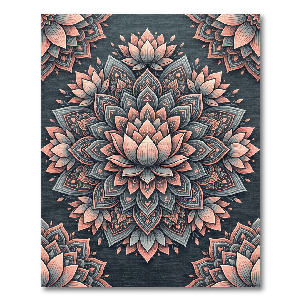 Elegant Lotus Mandala in Dusty Rose and Slate Rug