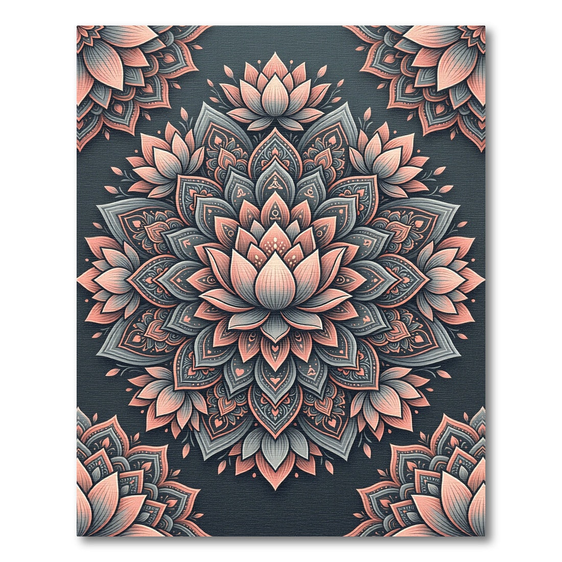 Elegant Lotus Mandala in Dusty Rose and Slate Rug