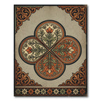 Antique Orange Green Floral Quatrefoil Rug