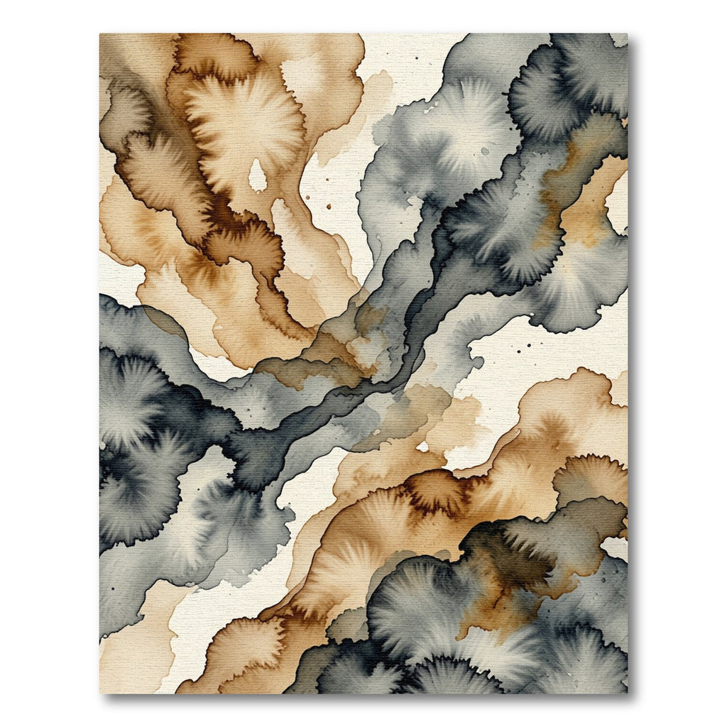 Abstract Ink Wash Gray Ochre Waves Rug
