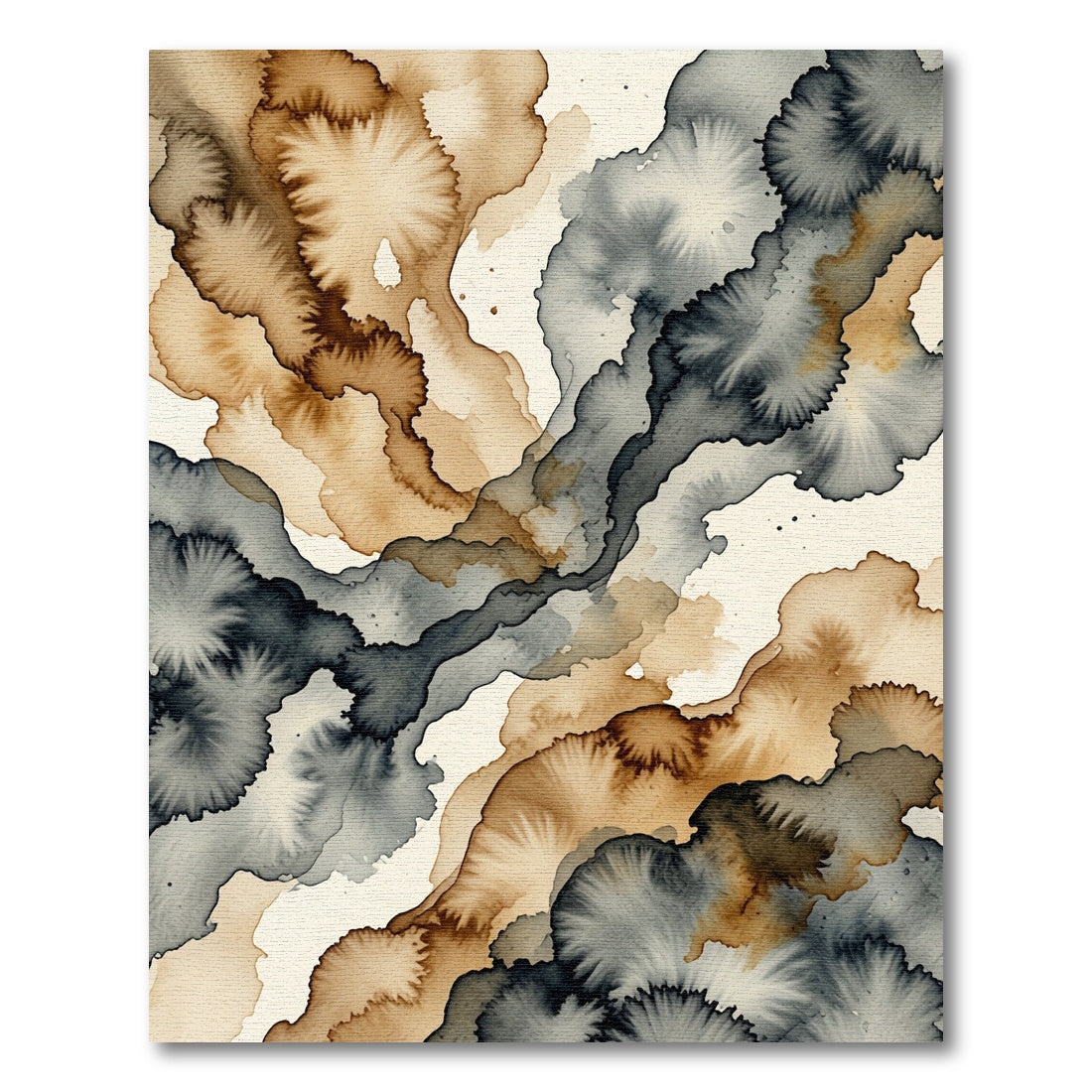 Abstract Ink Wash Gray Ochre Waves Rug
