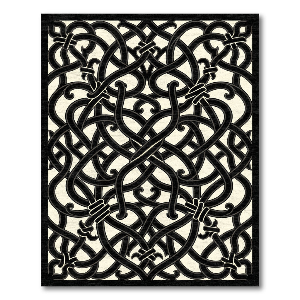 Monochrome Interwoven Gothic Scroll Black Ivory Rug