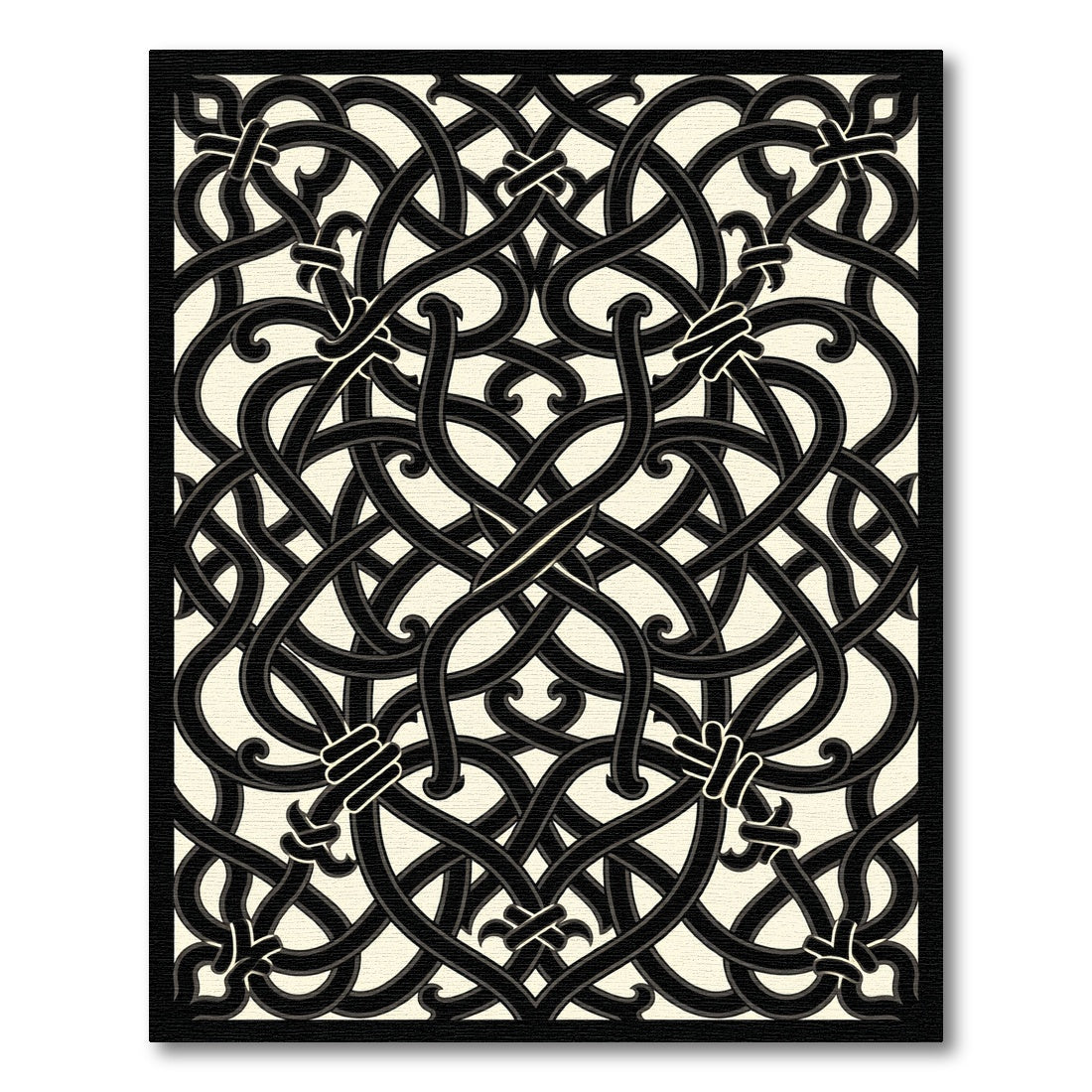 Monochrome Interwoven Gothic Scroll Black Ivory Rug