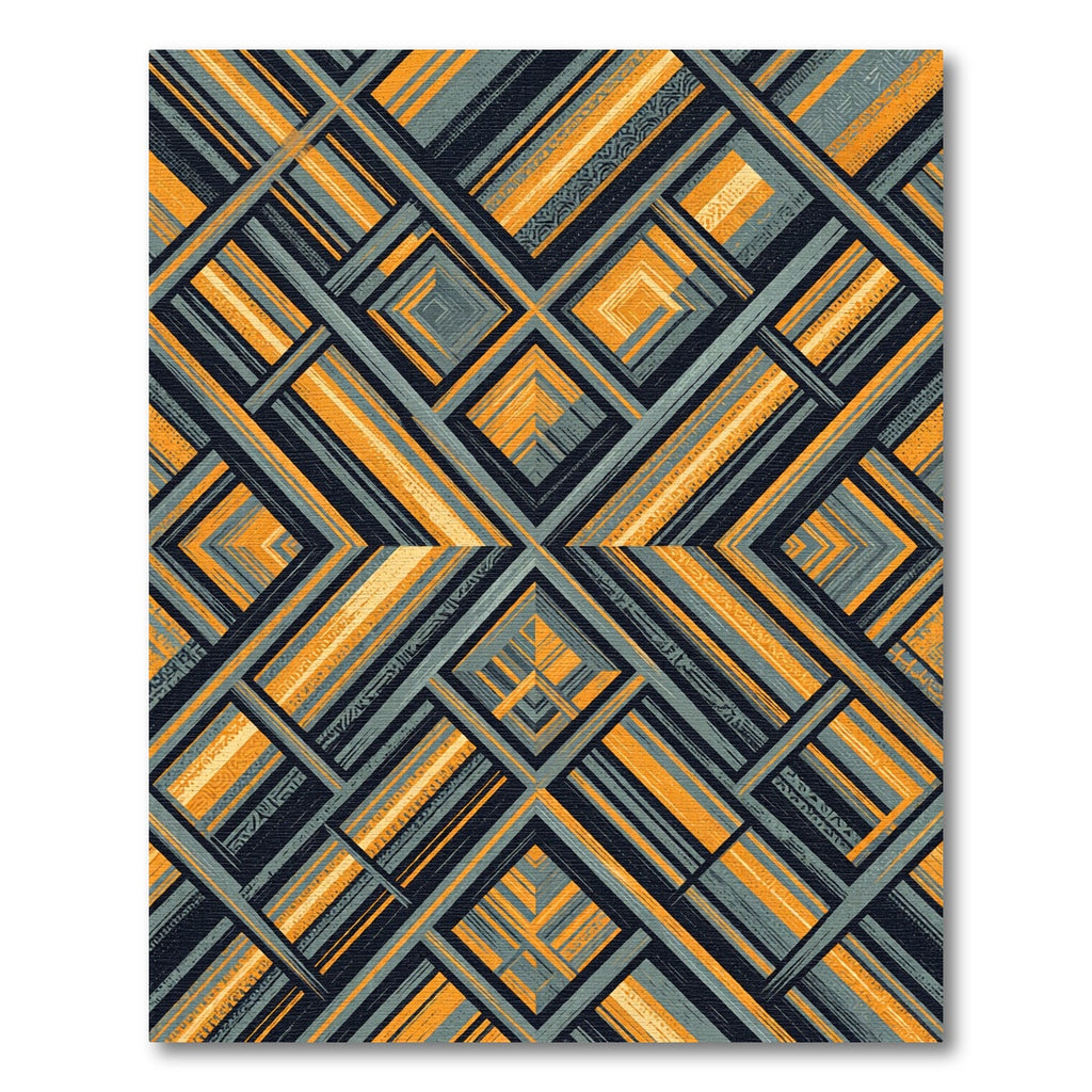 Modern Charcoal and Gold Geometric Diamond Rug