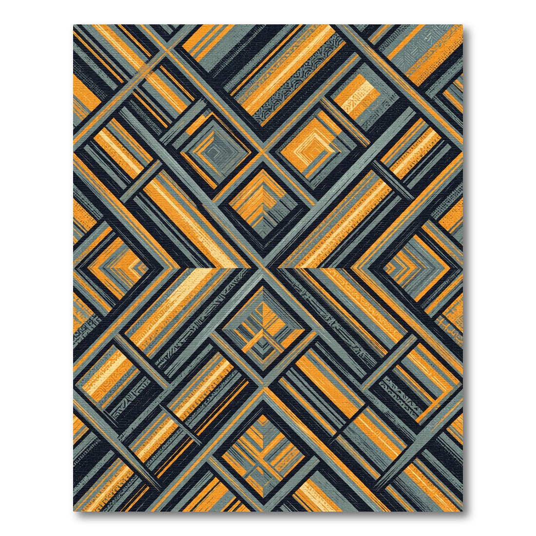 Modern Charcoal and Gold Geometric Diamond Rug