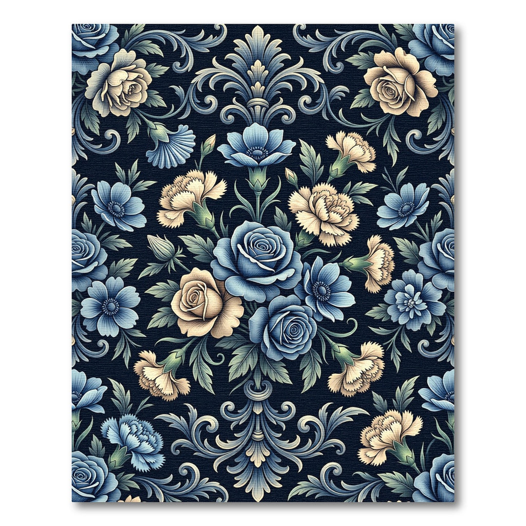 Vintage Blue Cream Floral Medallion Rug
