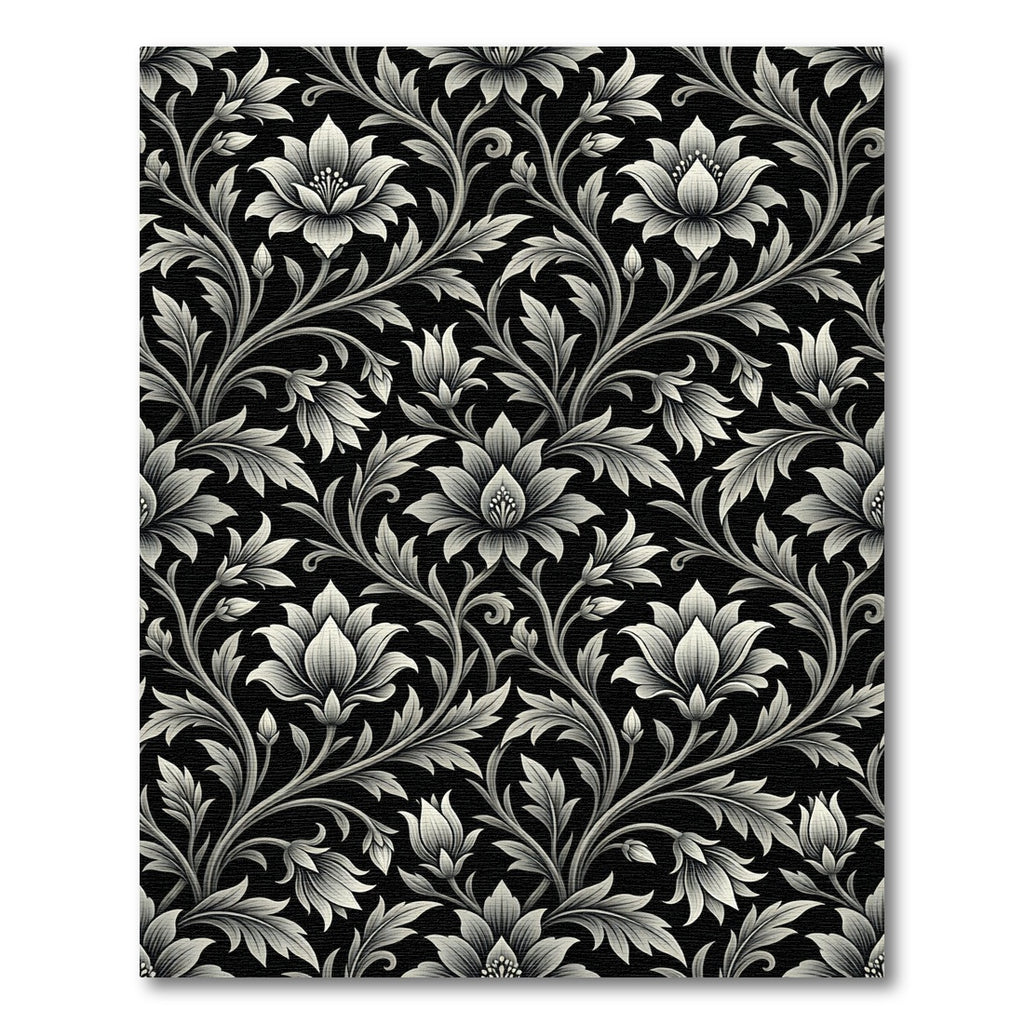 Monochromatic Black Floral Vine Rug