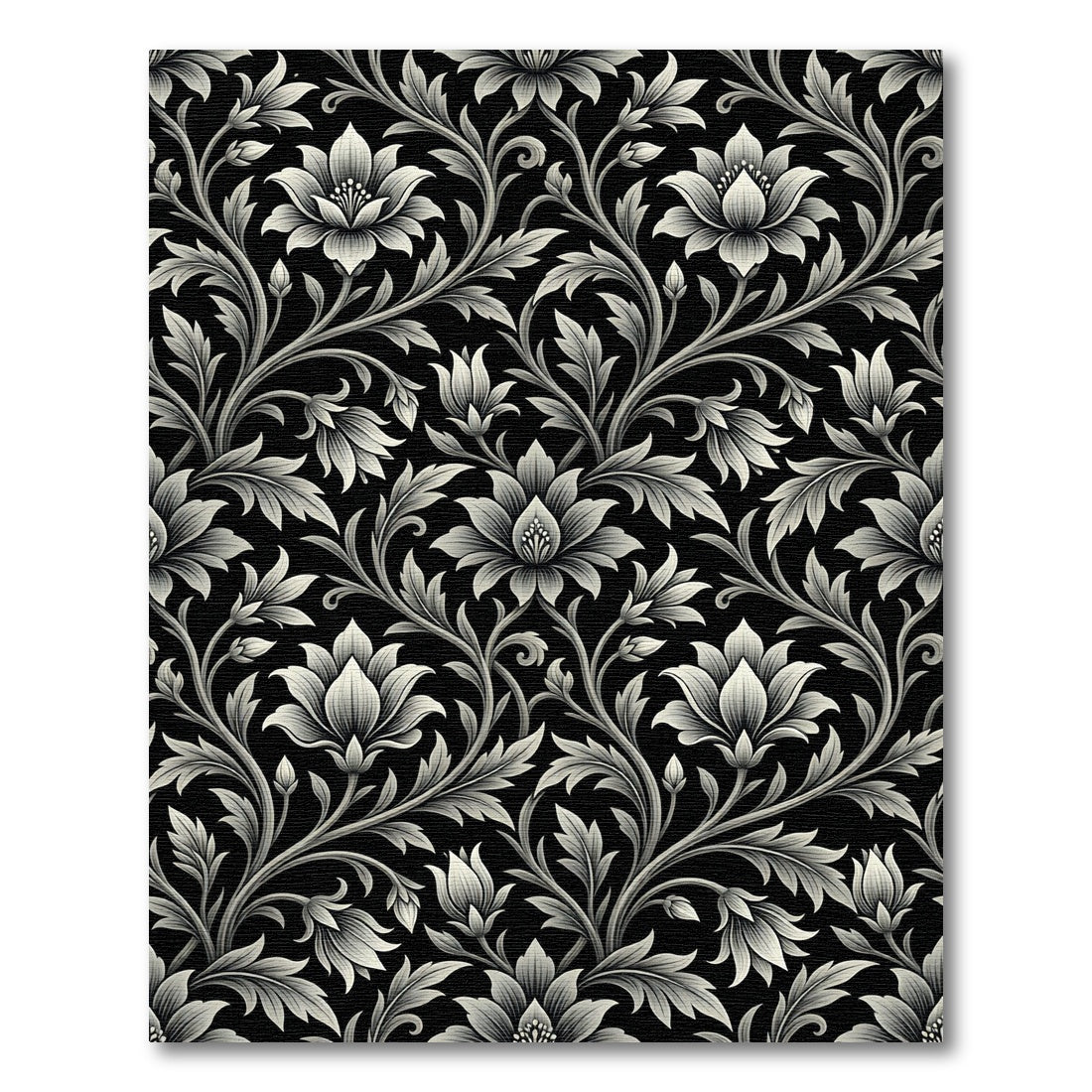 Monochromatic Black Floral Vine Rug