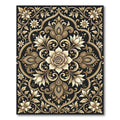 Gold Floral Medallion Black Ornate Rug