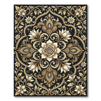Gold Floral Medallion Black Ornate Rug