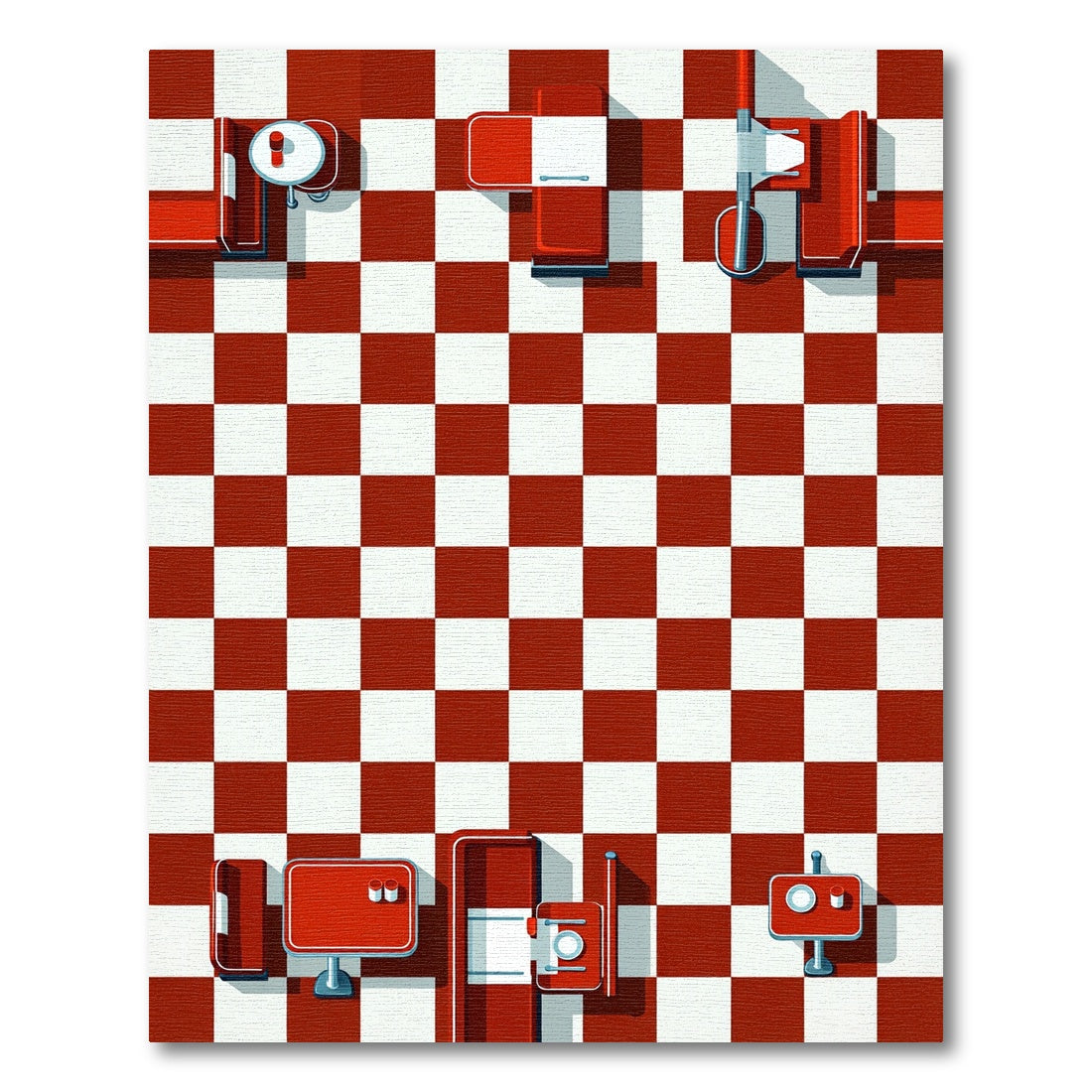 Retro Red Checkered Diner Floor Rug