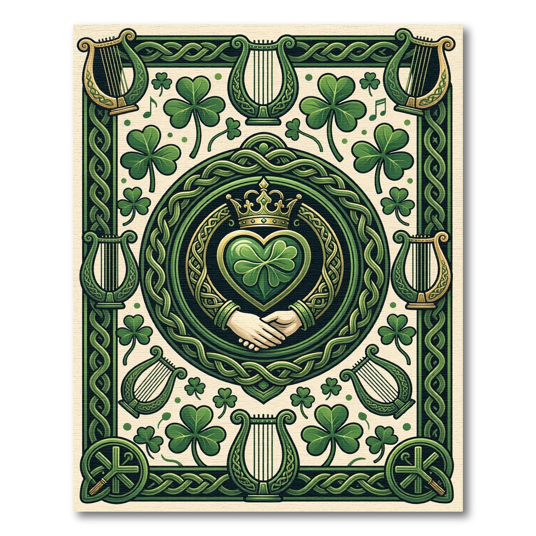 Celtic Shamrock Harp Emblem Tapestry Decor Rug