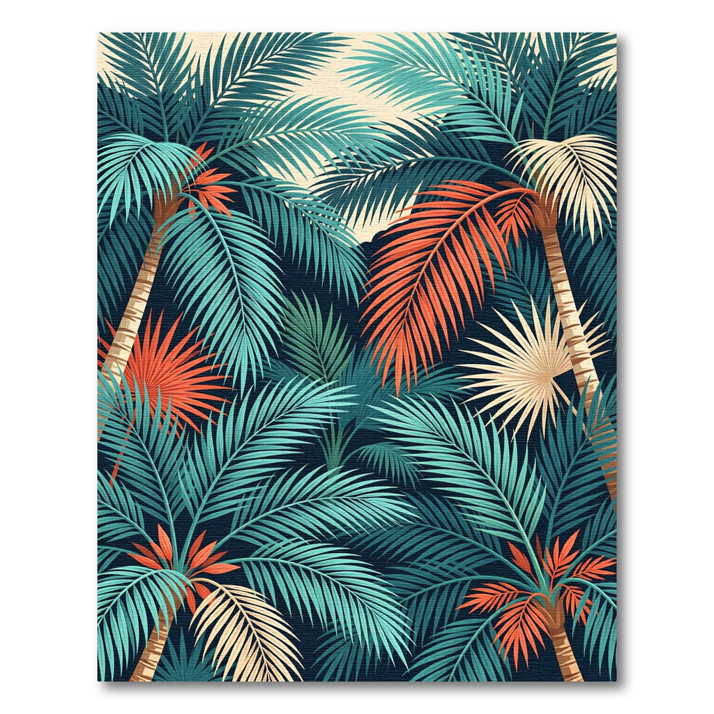 Vibrant Tropical Palm Foliage Illustration Rug